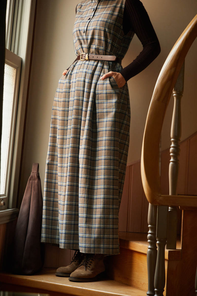 Checked Pattern Jumper Dress Mink