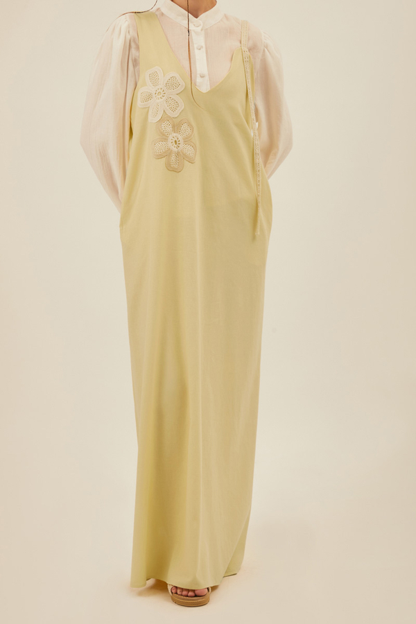 Floral Lace Detailed Sleeveless Dress Butter Yellow - 14