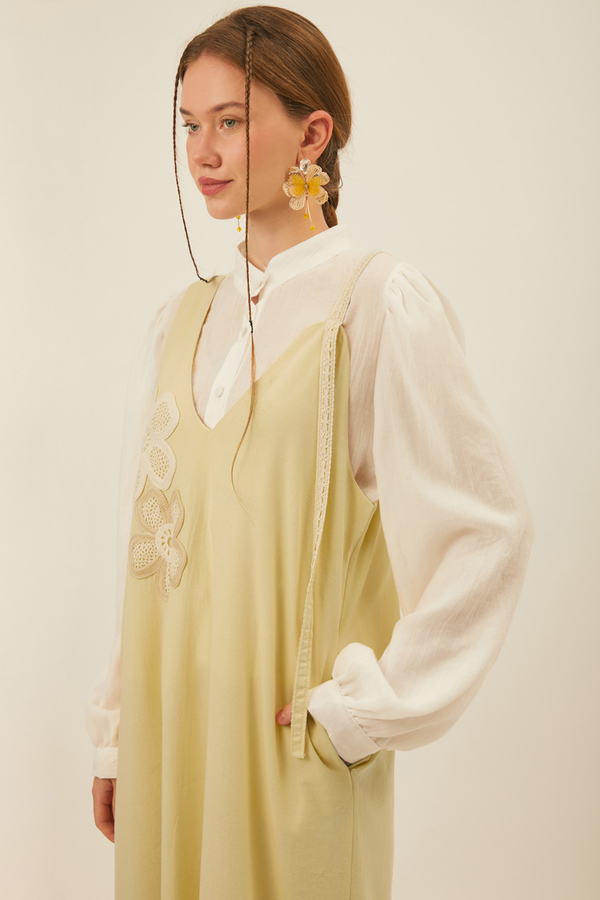 Floral Lace Detailed Sleeveless Dress Butter Yellow - 15