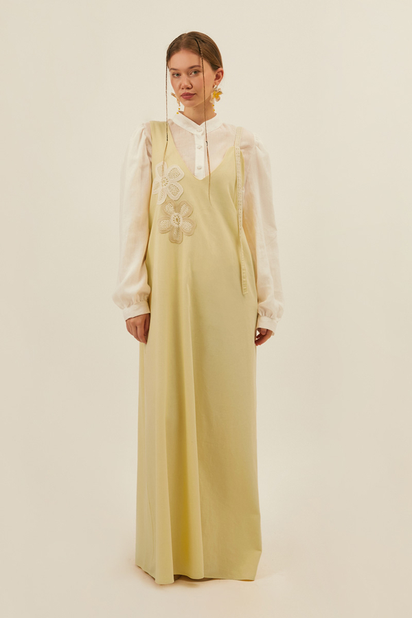 Floral Lace Detailed Sleeveless Dress Butter Yellow - 12