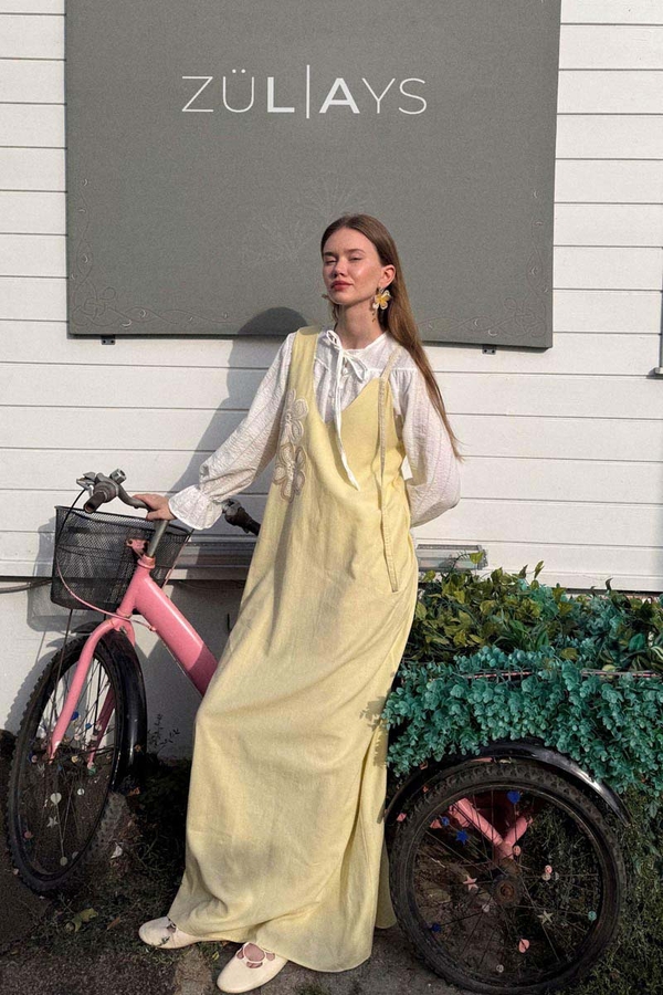 Floral Lace Detailed Sleeveless Dress Butter Yellow - 2