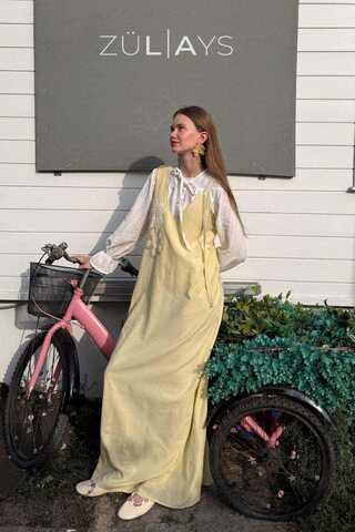 Floral Lace Detailed Sleeveless Dress Butter Yellow - 5