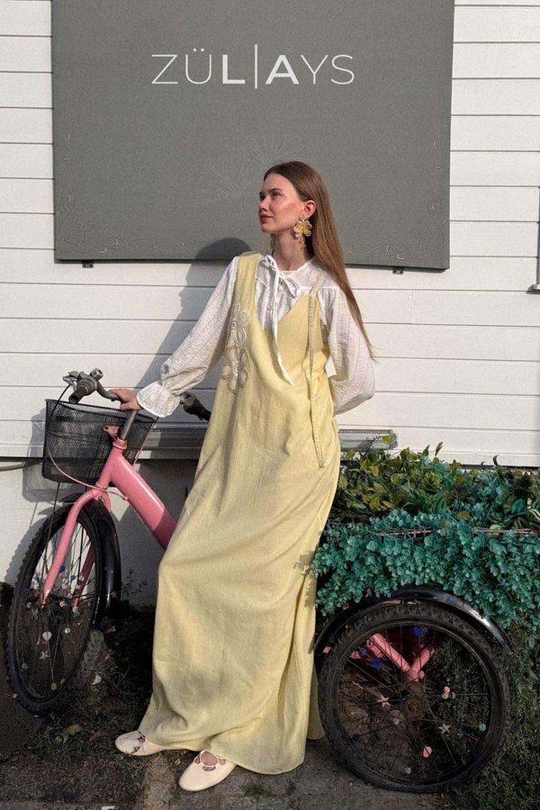 Floral Lace Detailed Sleeveless Dress Butter Yellow - 5