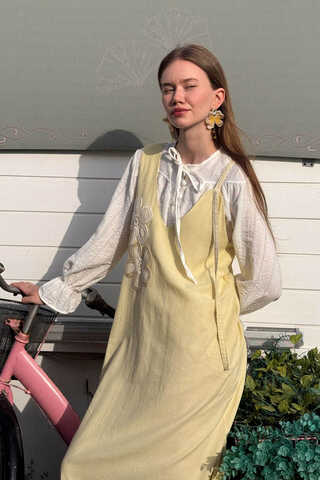 Floral Lace Detailed Sleeveless Dress Butter Yellow - 3