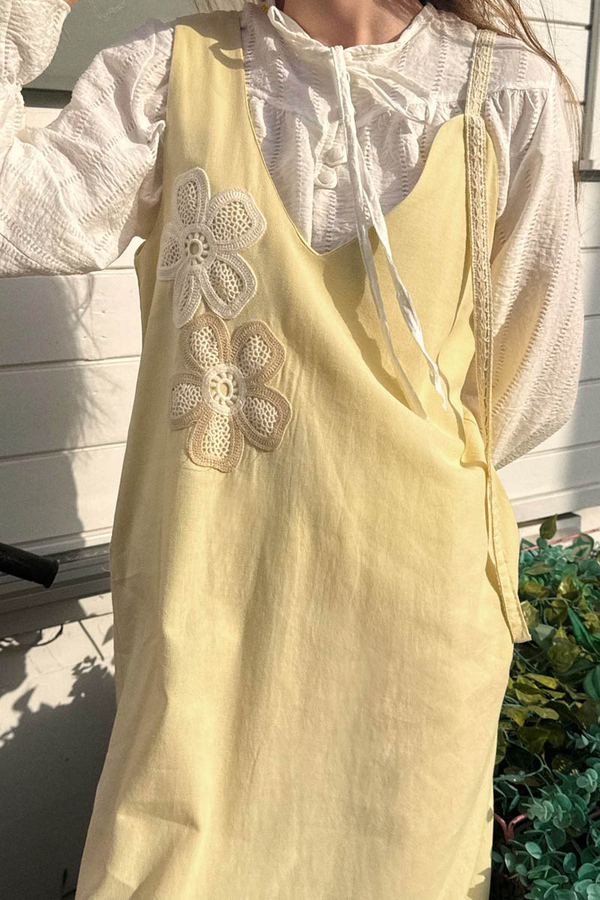 Floral Lace Detailed Sleeveless Dress Butter Yellow - 4