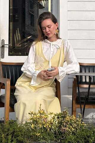 Floral Lace Detailed Sleeveless Dress Butter Yellow - 7