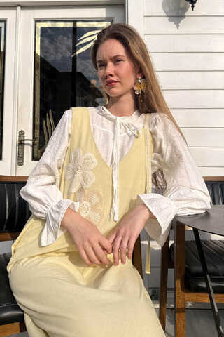 Floral Lace Detailed Sleeveless Dress Butter Yellow - 9