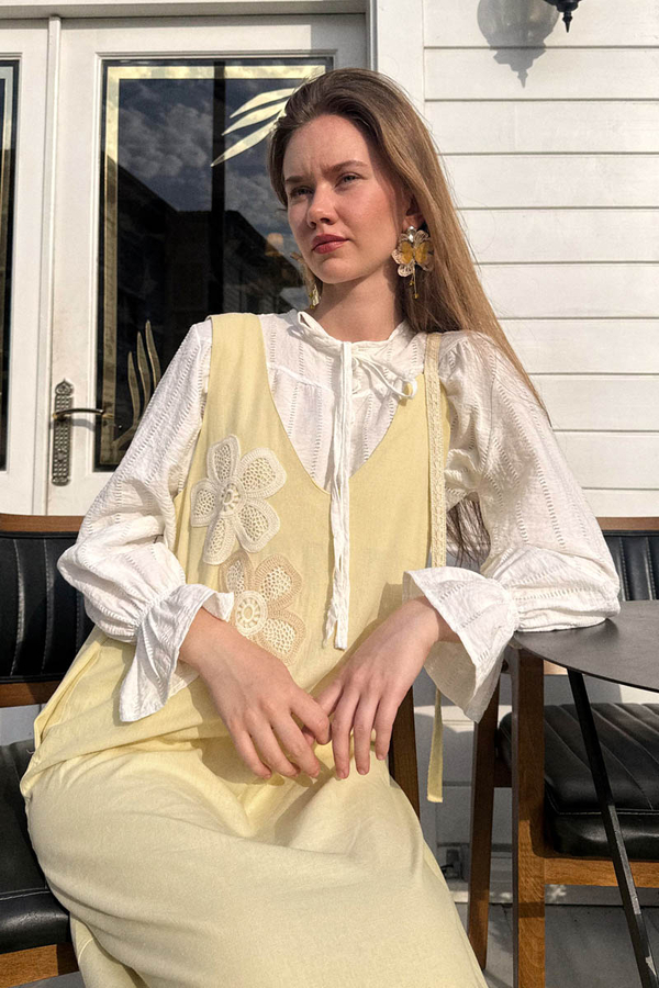 Floral Lace Detailed Sleeveless Dress Butter Yellow - 9