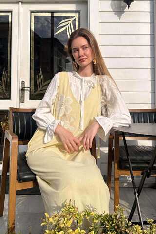 Floral Lace Detailed Sleeveless Dress Butter Yellow - 6