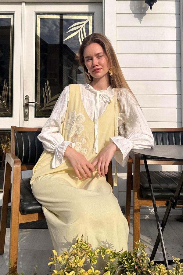 Floral Lace Detailed Sleeveless Dress Butter Yellow - 6