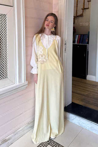 Floral Lace Detailed Sleeveless Dress Butter Yellow - 10