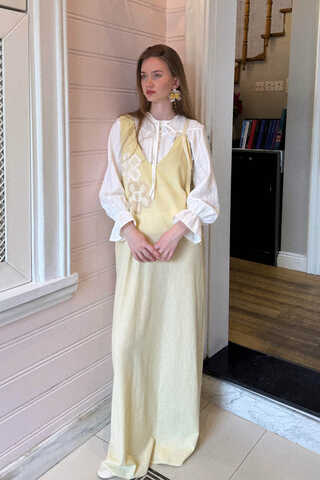 Floral Lace Detailed Sleeveless Dress Butter Yellow - 11