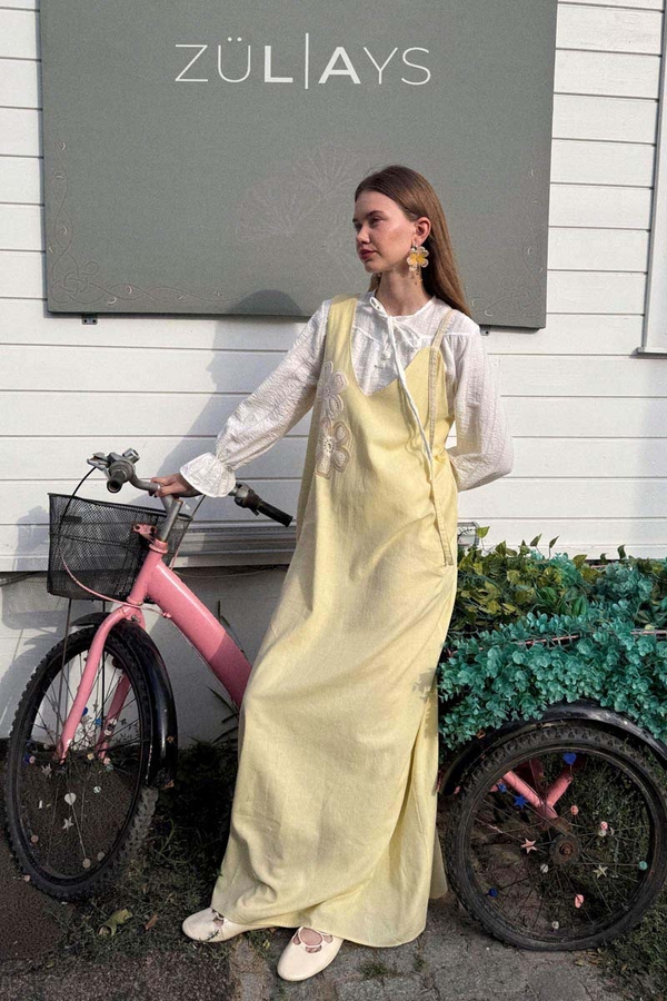 Floral Lace Detailed Sleeveless Dress Butter Yellow - 8