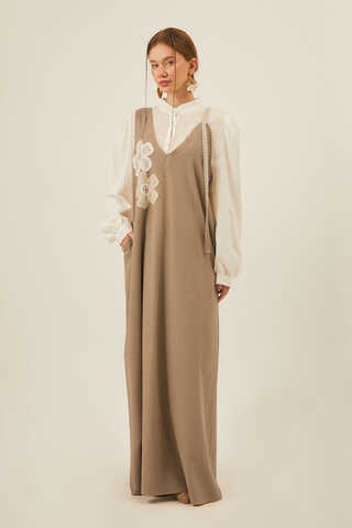 Çiçek Dantelli Jile Vizon - 1