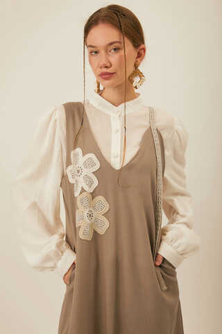 Çiçek Dantelli Jile Vizon - 4