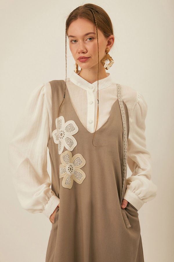 Çiçek Dantelli Jile Vizon - 4