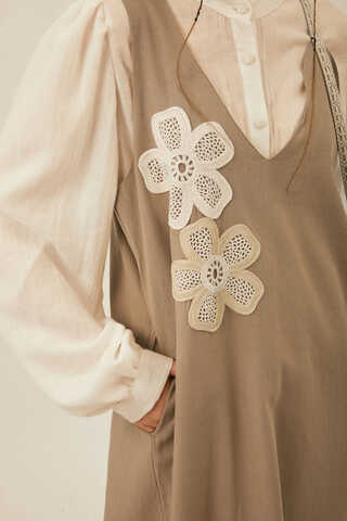 Çiçek Dantelli Jile Vizon - 5