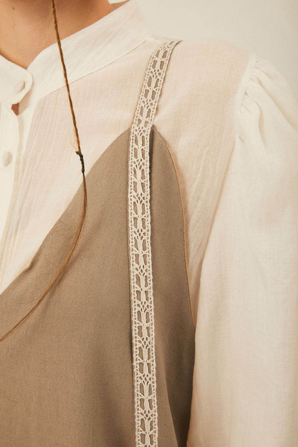 Çiçek Dantelli Jile Vizon - 6