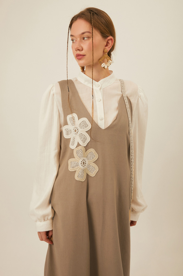 Çiçek Dantelli Jile Vizon - 7