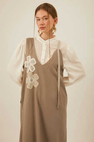 Çiçek Dantelli Jile Vizon - 8