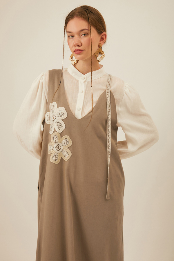 Çiçek Dantelli Jile Vizon - 8