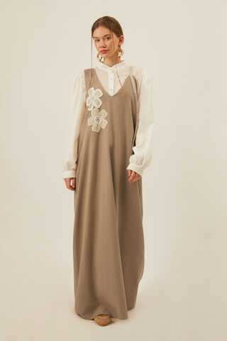 Çiçek Dantelli Jile Vizon - 9