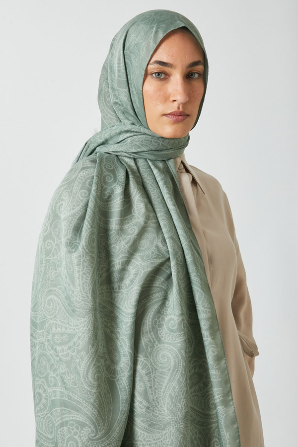 Çiçek Motifli Şal Koyu Mint - 2