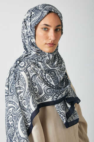 Çiçek Motifli Şal Lacivert - 2