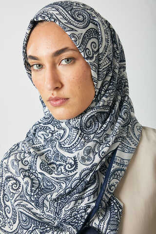 Çiçek Motifli Şal Lacivert - 3