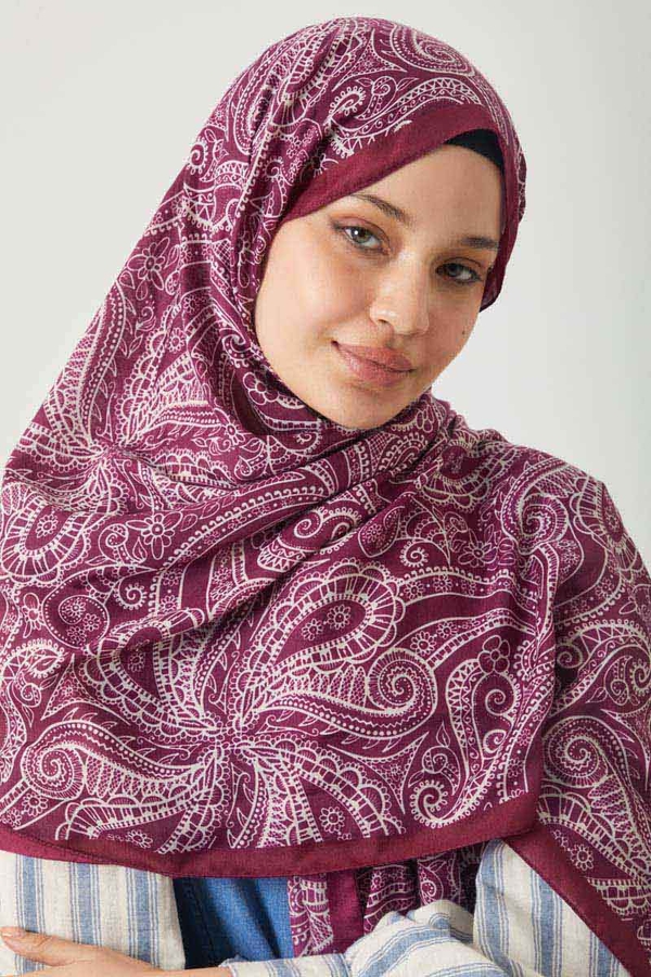 Çiçek Motifli Şal Mürdüm 