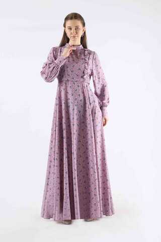Zulays - Çiçekli Fırfırlı Elbise Lila