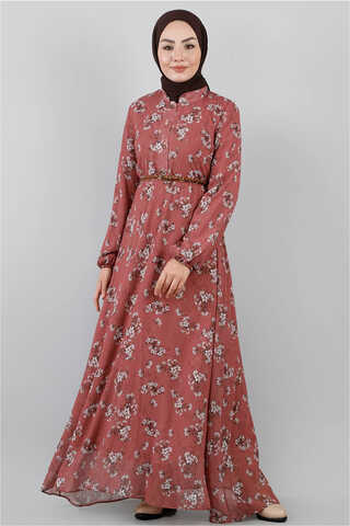 Zulays - Çiçekli Şifon Elbise Gül