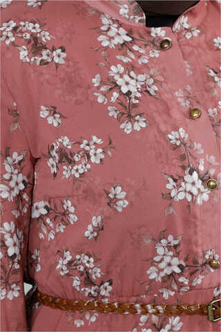 Çiçekli Şifon Elbise Gül - Thumbnail