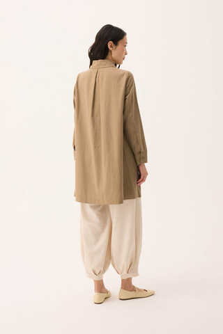 Çift Yaka Keten Gömlek Camel - 10