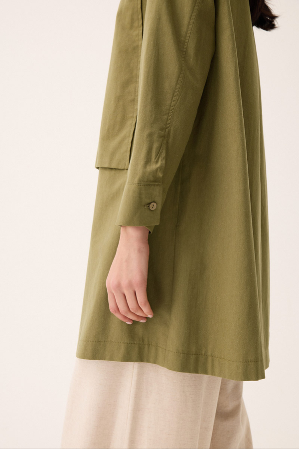 Çift Yaka Keten Gömlek Haki - 10