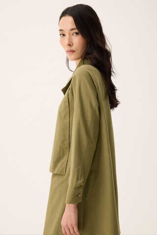 Çift Yaka Keten Gömlek Haki - 11