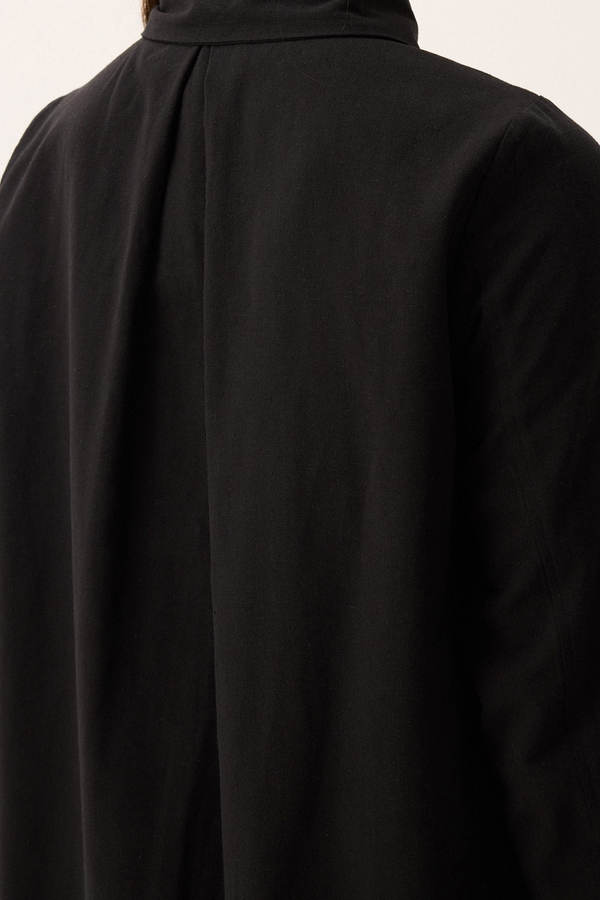 Çift Yaka Keten Gömlek Siyah - 12