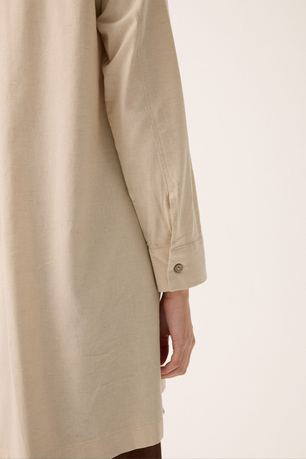 Çift Yaka Keten Gömlek Taş - 12