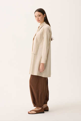 Çift Yaka Keten Gömlek Taş - 9