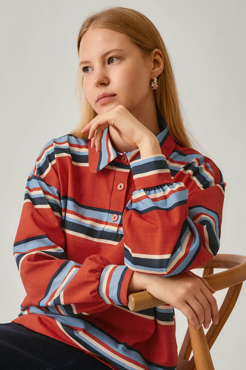 Çizgi Baskılı Sweatshirt Kırmızı