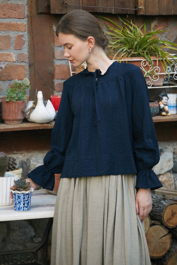 Çizgi Dokulu Gömlek Lacivert - 11