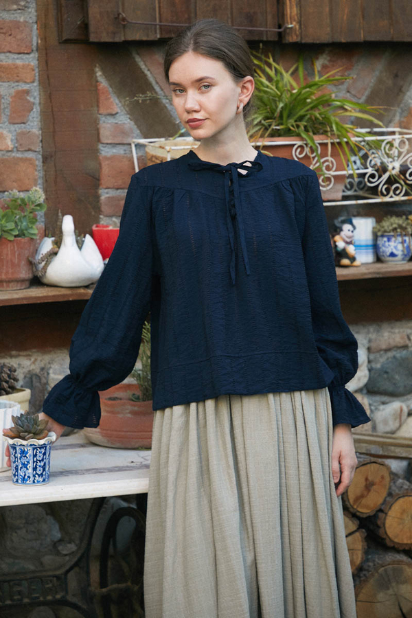 Çizgi Dokulu Gömlek Lacivert - 12