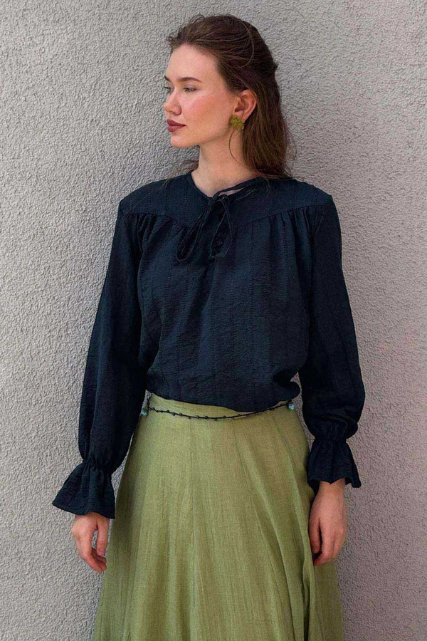 Çizgi Dokulu Gömlek Lacivert 