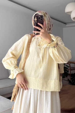 Çizgi Dokulu Gömlek Tereyağı Sarısı - 1