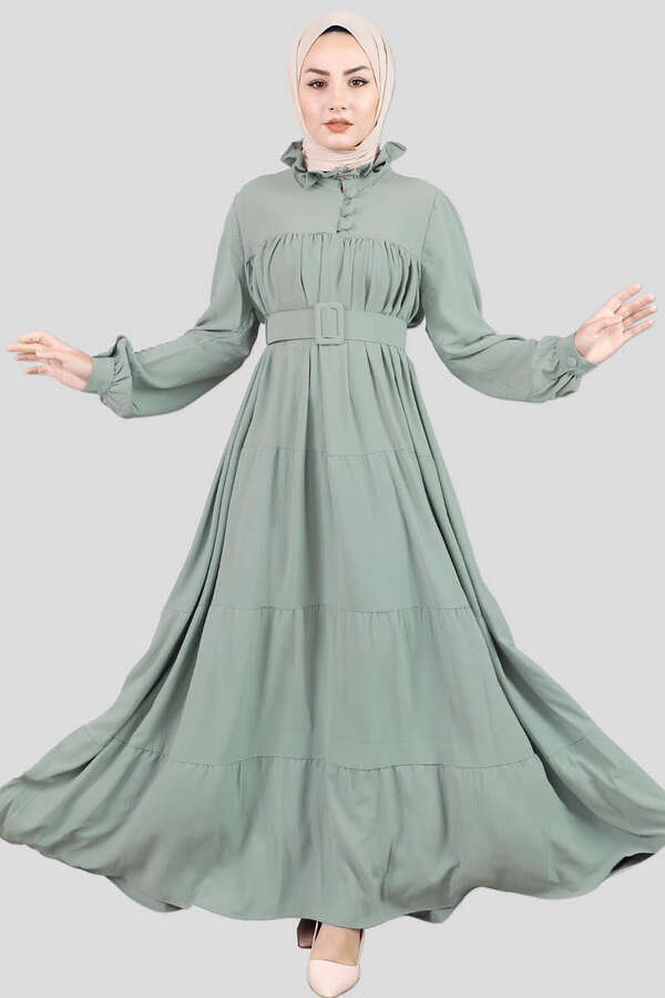 Buy Mint Dress With Frill Collar Waist Belt Zülays