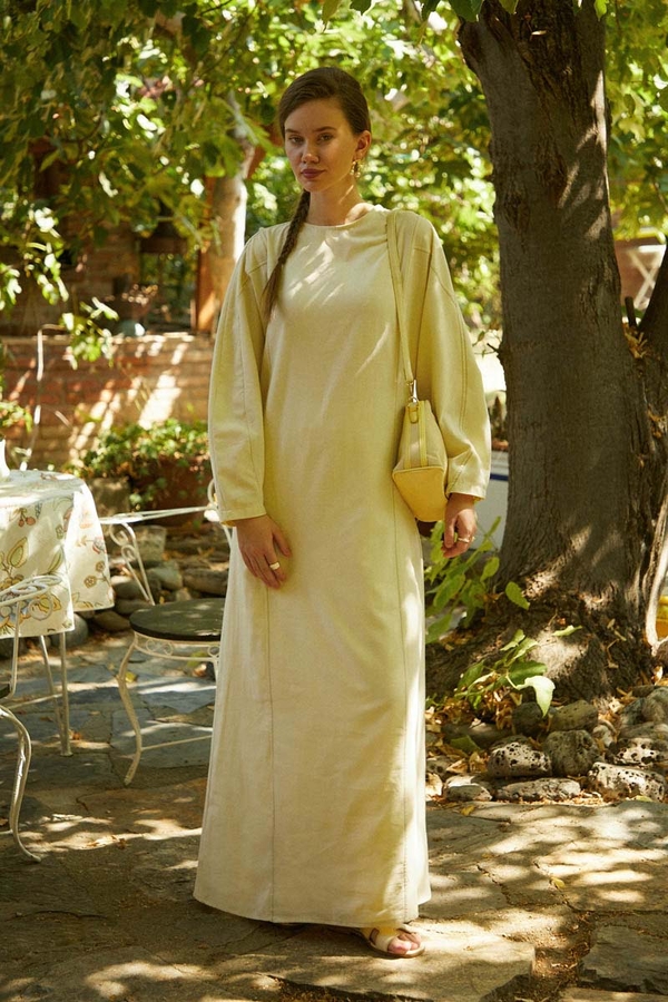 Contrast-Stitched Linen Dress Butter Yellow - 2
