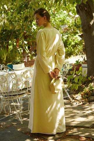 Contrast-Stitched Linen Dress Butter Yellow - 5