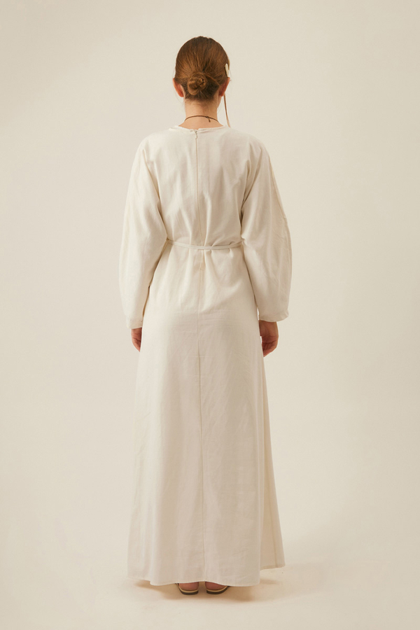 Contrast-Stitched Linen Dress White - 6