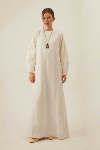 Contrast-Stitched Linen Dress White - 5