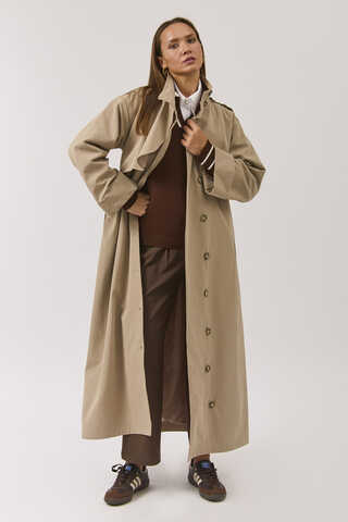 Cotton High Collar Buttoned Trenchcoat Beige - 8